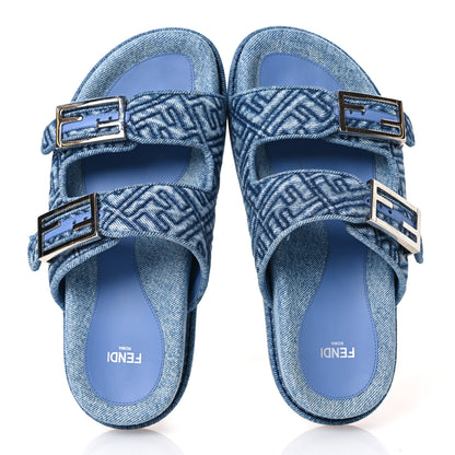 Fendi Denim FF Quilted Fendi Feel Buckled Slide Sandals 37.5 Blue 2 of 13