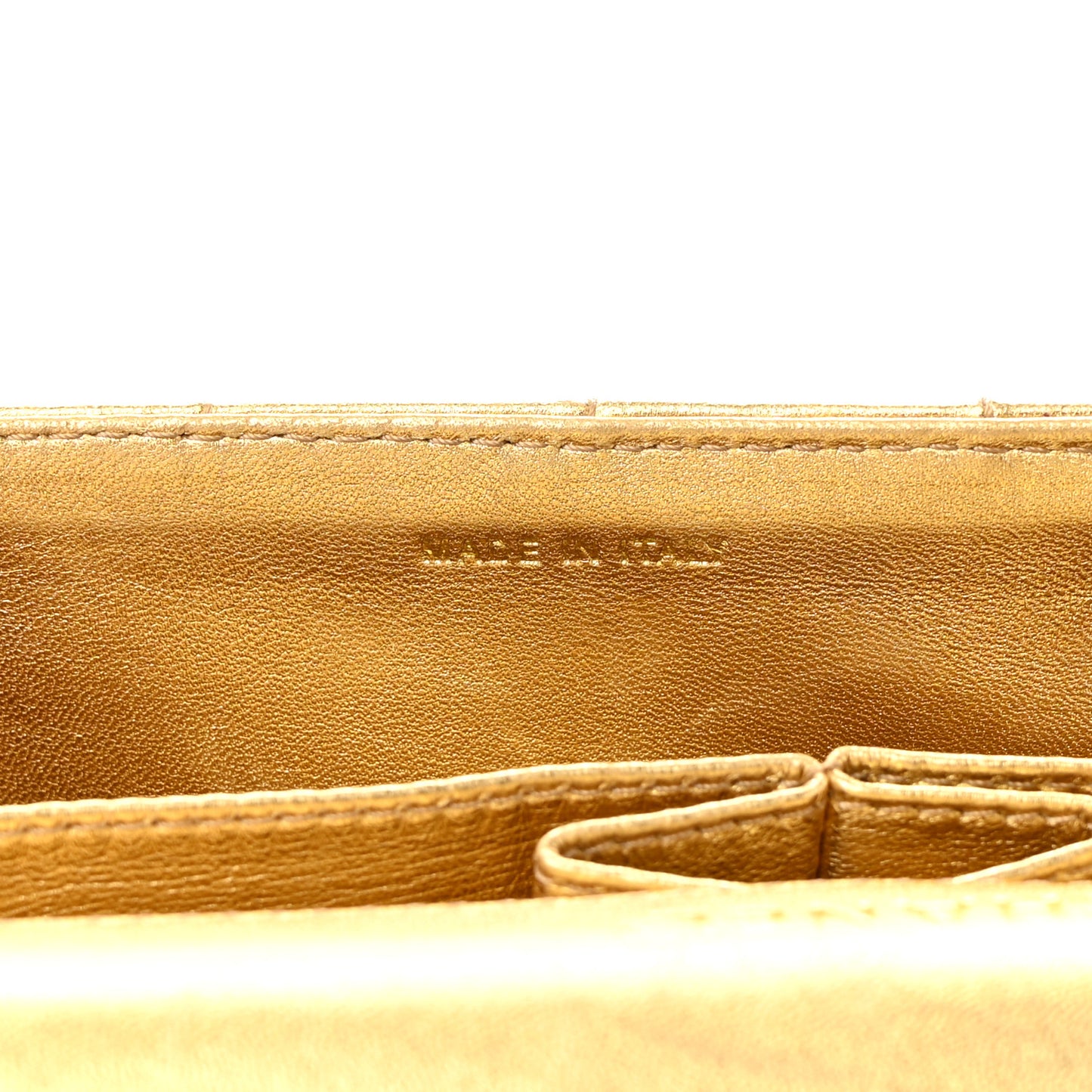 Metallic Lambskin Quilted East West Chocolate Bar Flap Gold