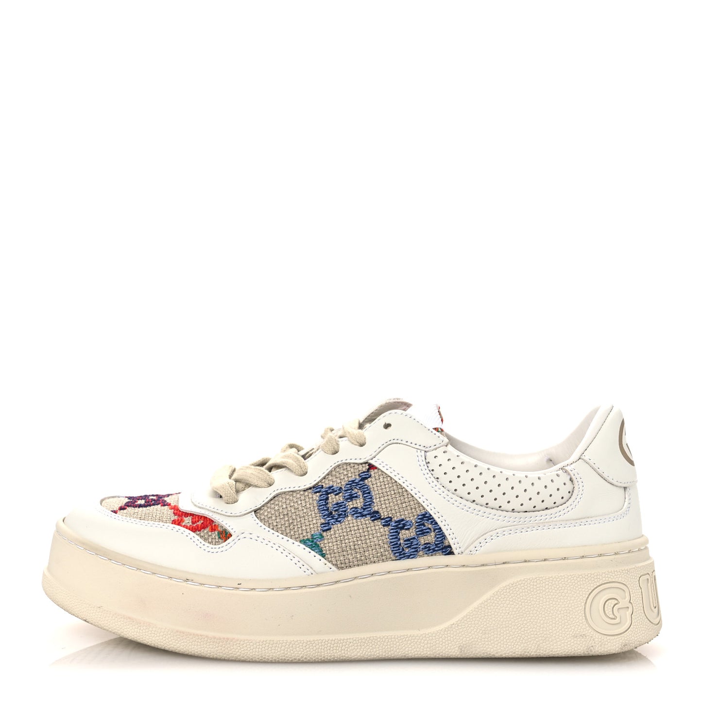 Dali Soft Calfskin GG Tennis Embossed Perforated Womens Platform 55mm Sneakers 40.5 White Multicolor