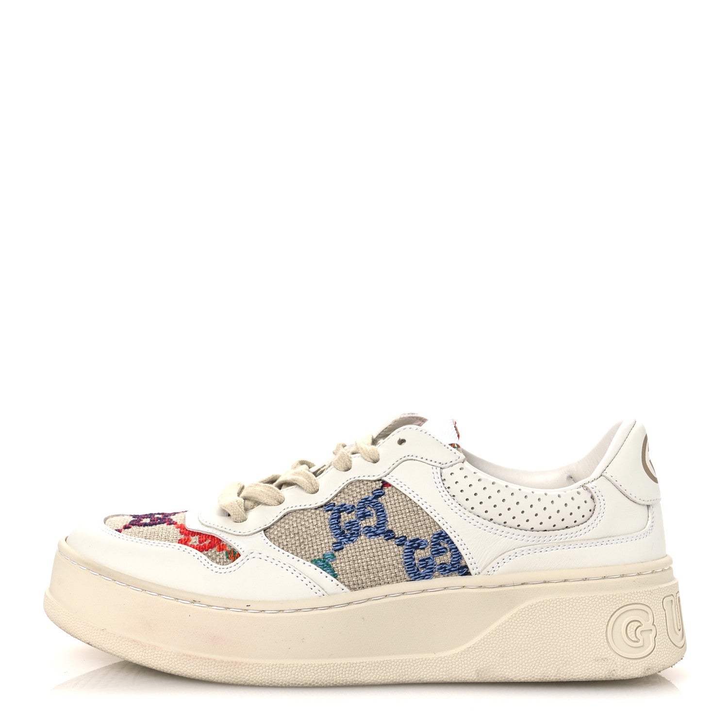 Gucci Dali Soft Calfskin GG Tennis Embossed Perforated Womens Platform 55mm Sneakers 40.5 White Multicolor 1 of 11