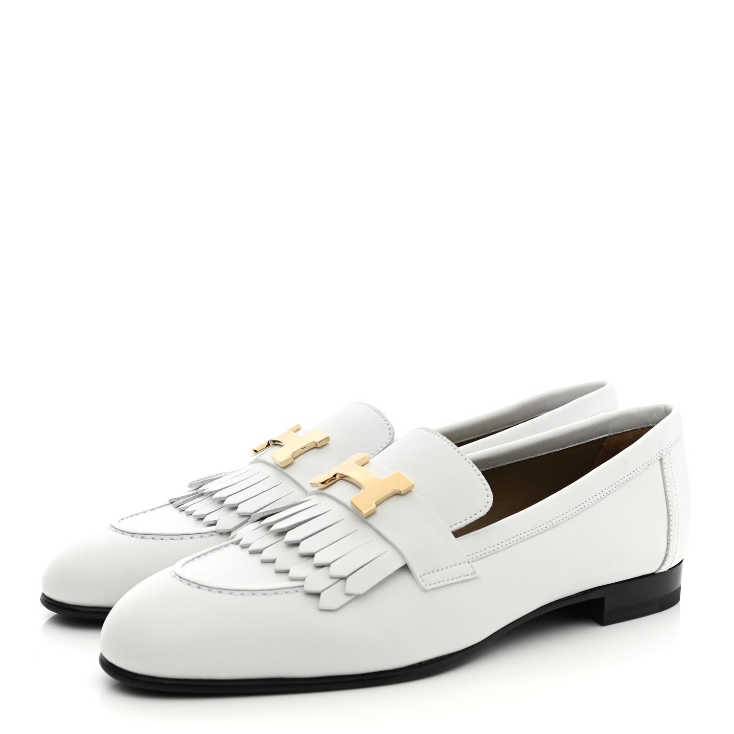 Hermes Calfskin Womens Royal Loafers 38 White 3 of 9