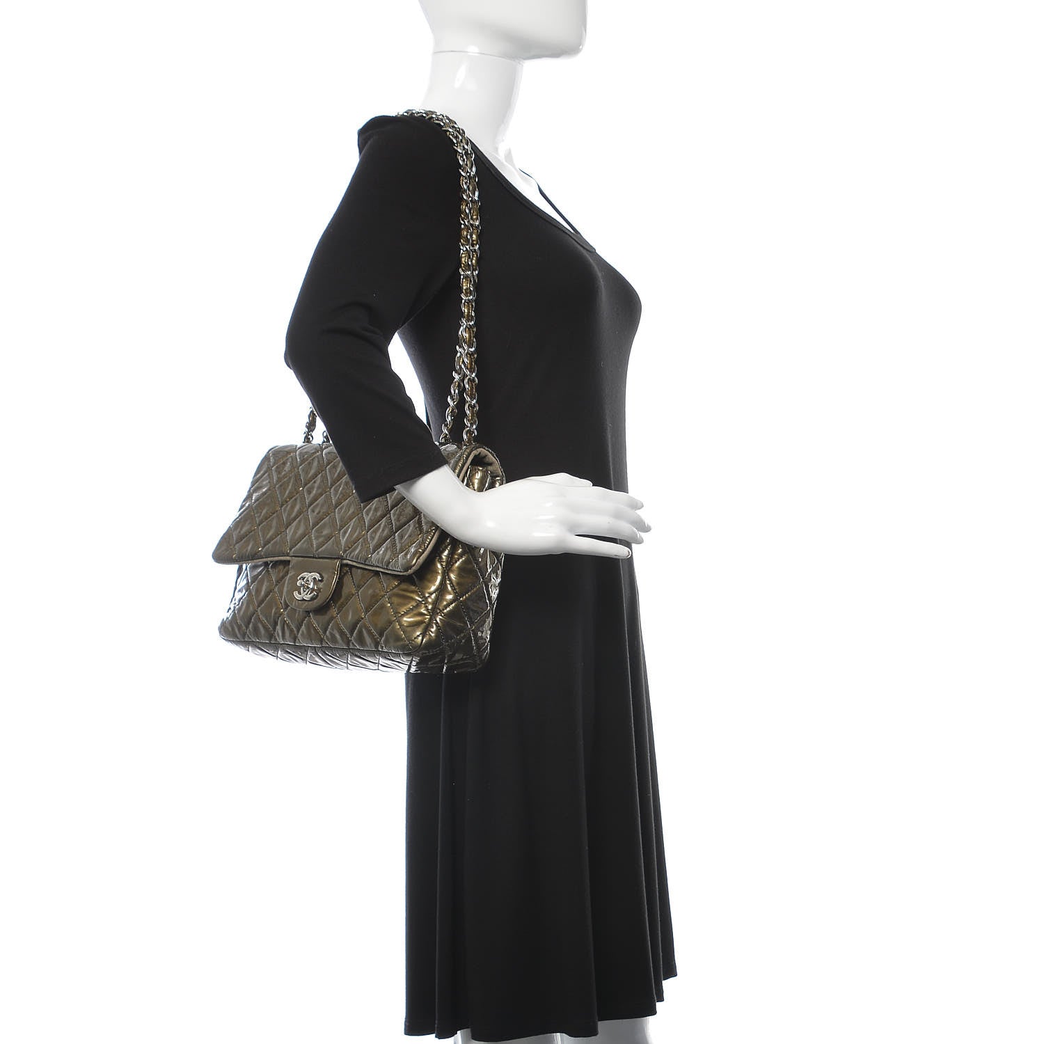 Chanel Metallic Patent Quilted Jumbo Single Flap Green 2 of 11