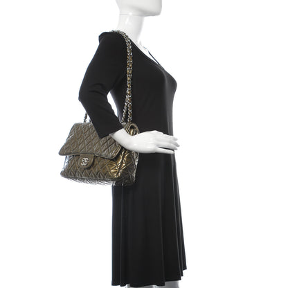 Chanel Metallic Patent Quilted Jumbo Single Flap Green 2 of 11