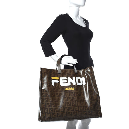 Fendi X FILA Glazed Fabric FF 1974 Mania Large Shopping Tote Bag Mogano Panna White 2 of 18