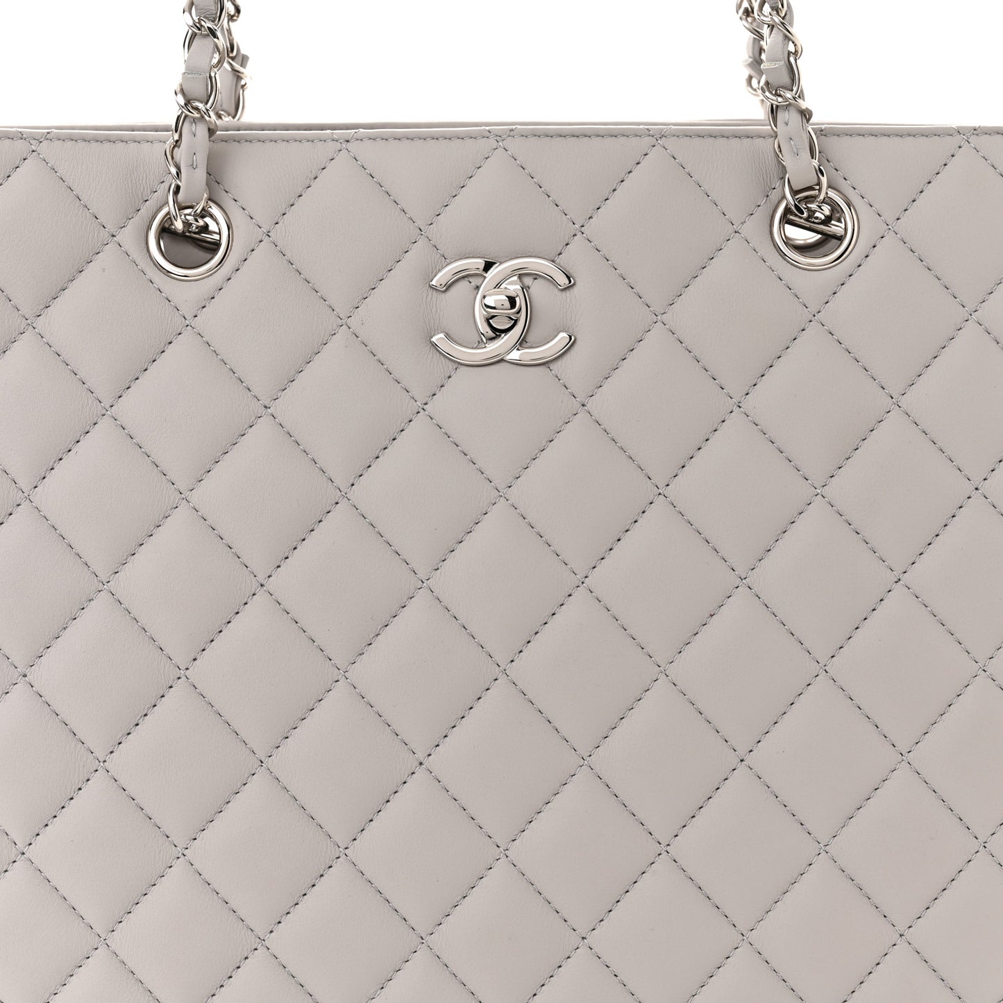 Calfskin Quilted Large Classic Shopping Tote Grey