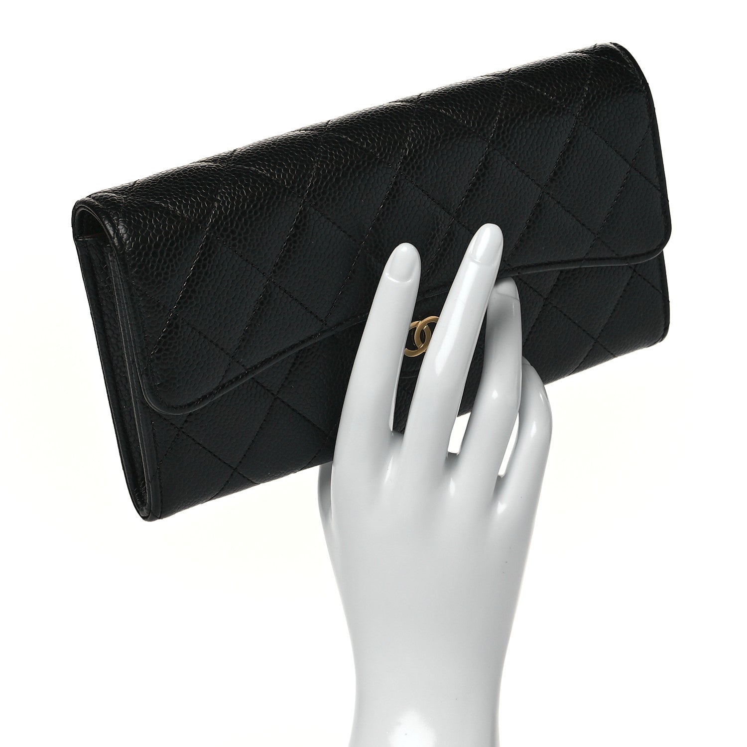 Chanel Caviar Quilted Large Gusset Flap Wallet Black 2 of 12