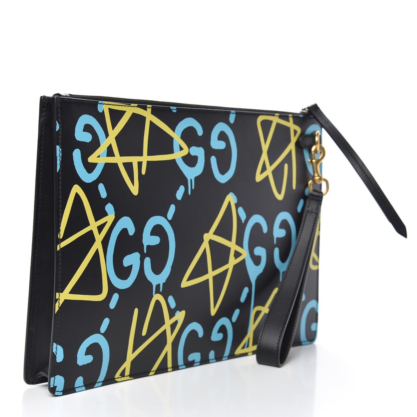 Calfskin GucciGhost Print GG Medium Documents Holder Black New Acquamarine