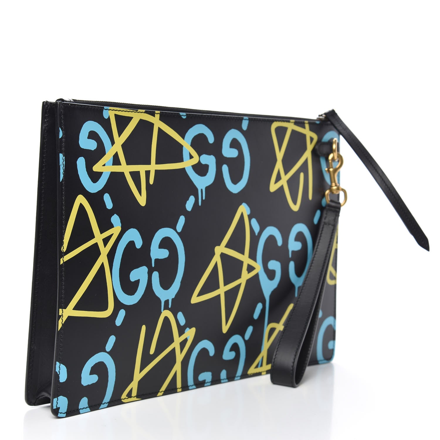 Gucci Calfskin GucciGhost Print GG Medium Documents Holder Black New Acquamarine 3 of 10