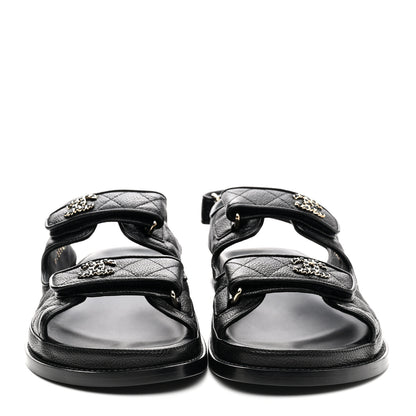 Chanel Grained Calfskin Velcro Dad Sandals 40 Black 2 of 9