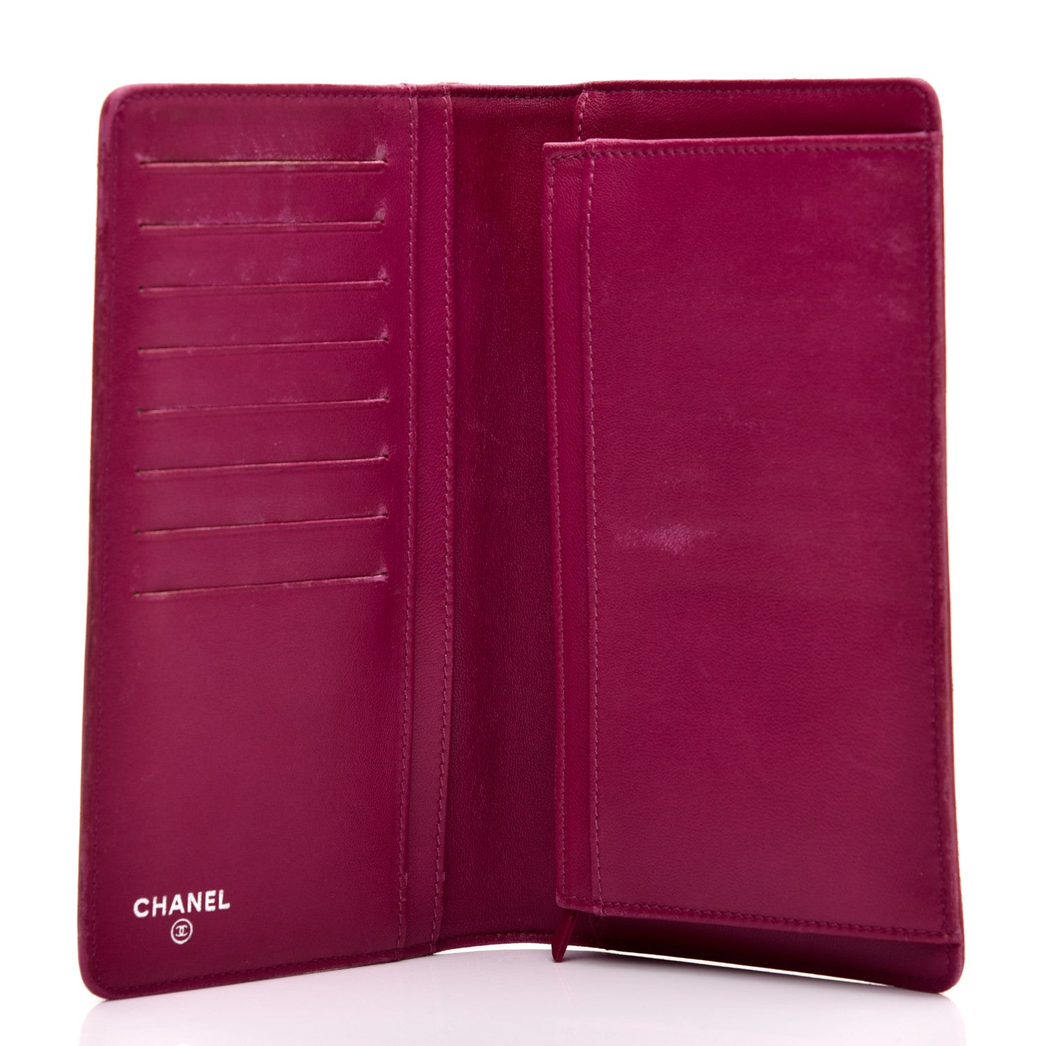 Chanel Lambskin Camellia Embossed Yen Wallet Fuchsia 5 of 11