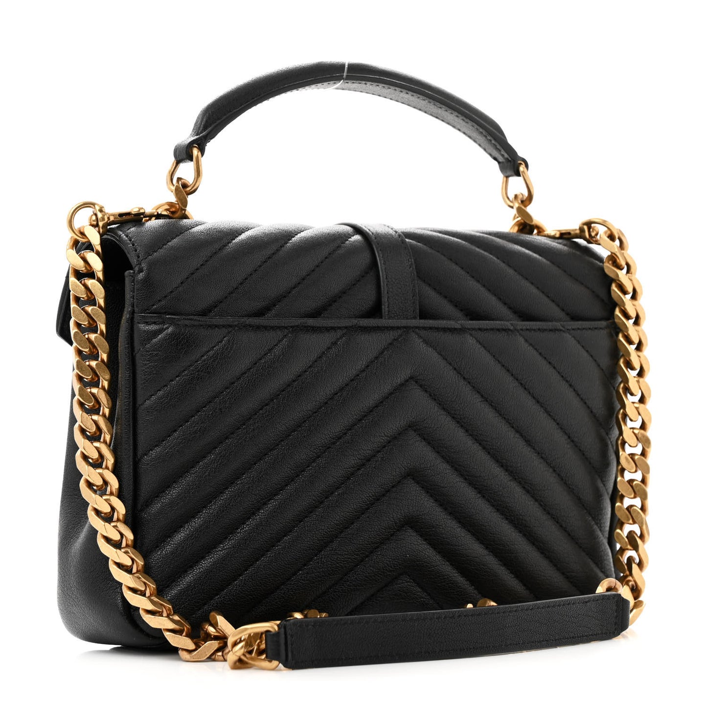 Sheepskin Matelasse Chevron Monogram Medium College Bag Black
