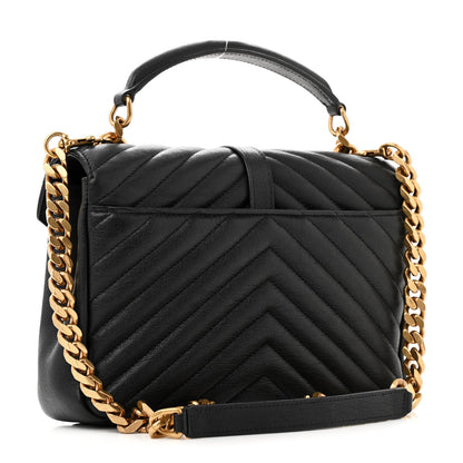 Saint Laurent Sheepskin Matelasse Chevron Monogram Medium College Bag Black 3 of 14