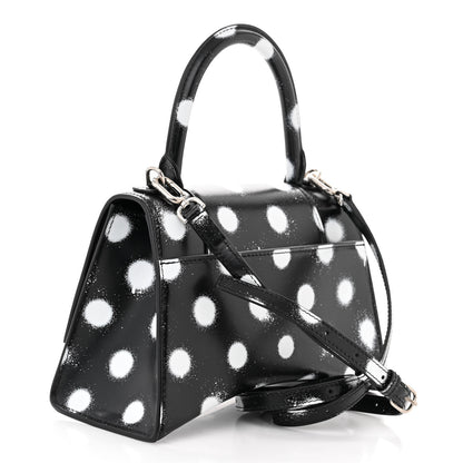 Balenciaga Smooth Calfskin Spray Polka Dot Small Hourglass Top Handle Bag Black White 3 of 10