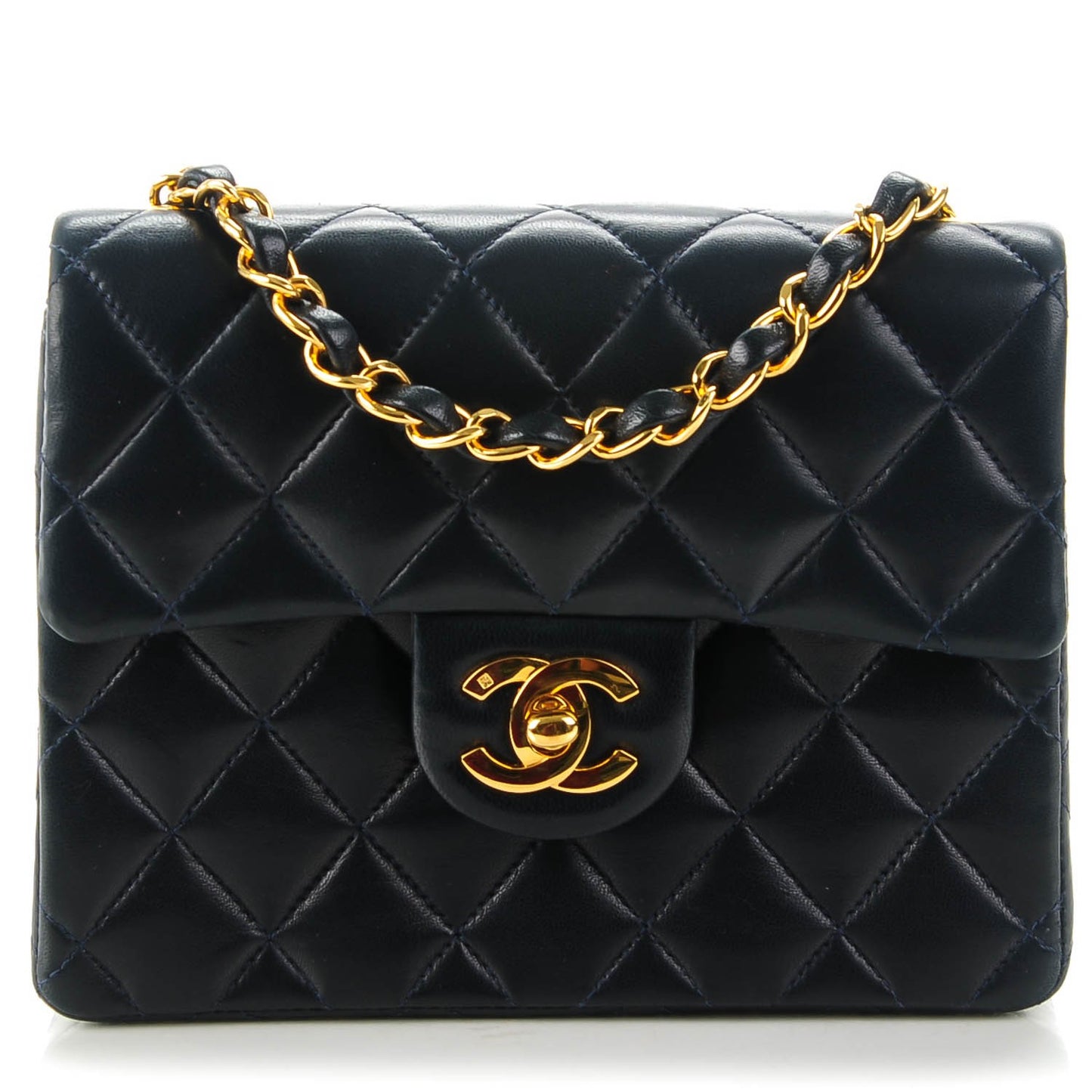 Lambskin Quilted Mini Square Flap Navy