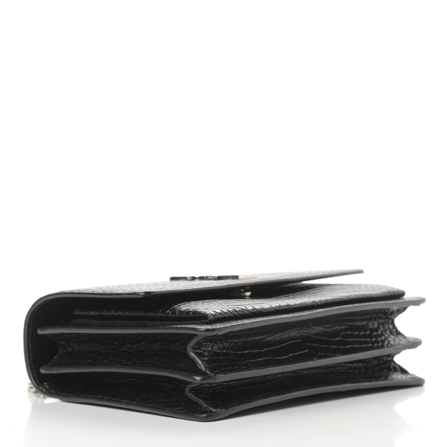 Saint Laurent Calfskin Crocodile Embossed Medium Monogram Sunset Black 4 of 10
