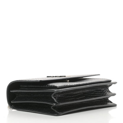 Saint Laurent Calfskin Crocodile Embossed Medium Monogram Sunset Black 4 of 10