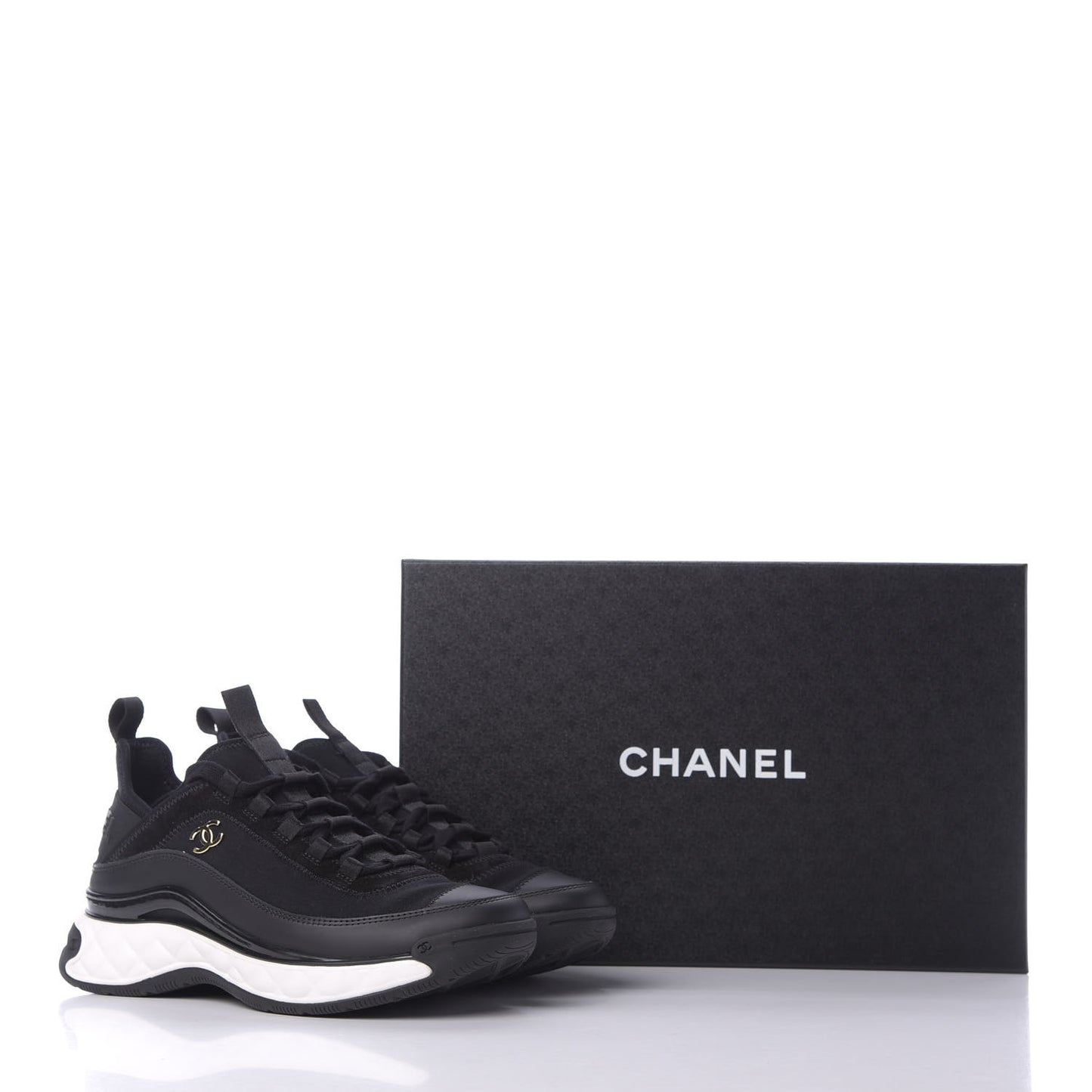 Velvet Calfskin Mixed Fibers CC Sneakers 37 Black
