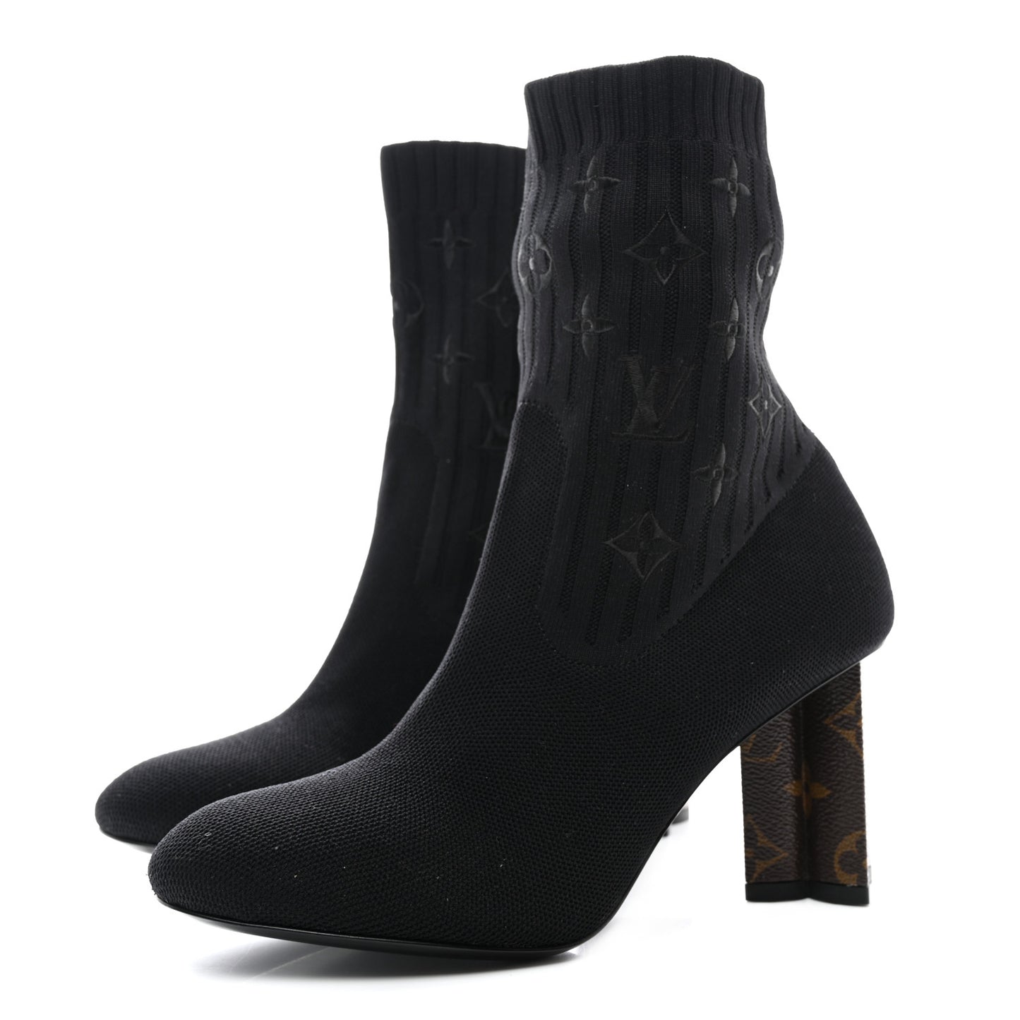 Monogram Stretch Fabric Silhouette Ankle Boots 38 Black