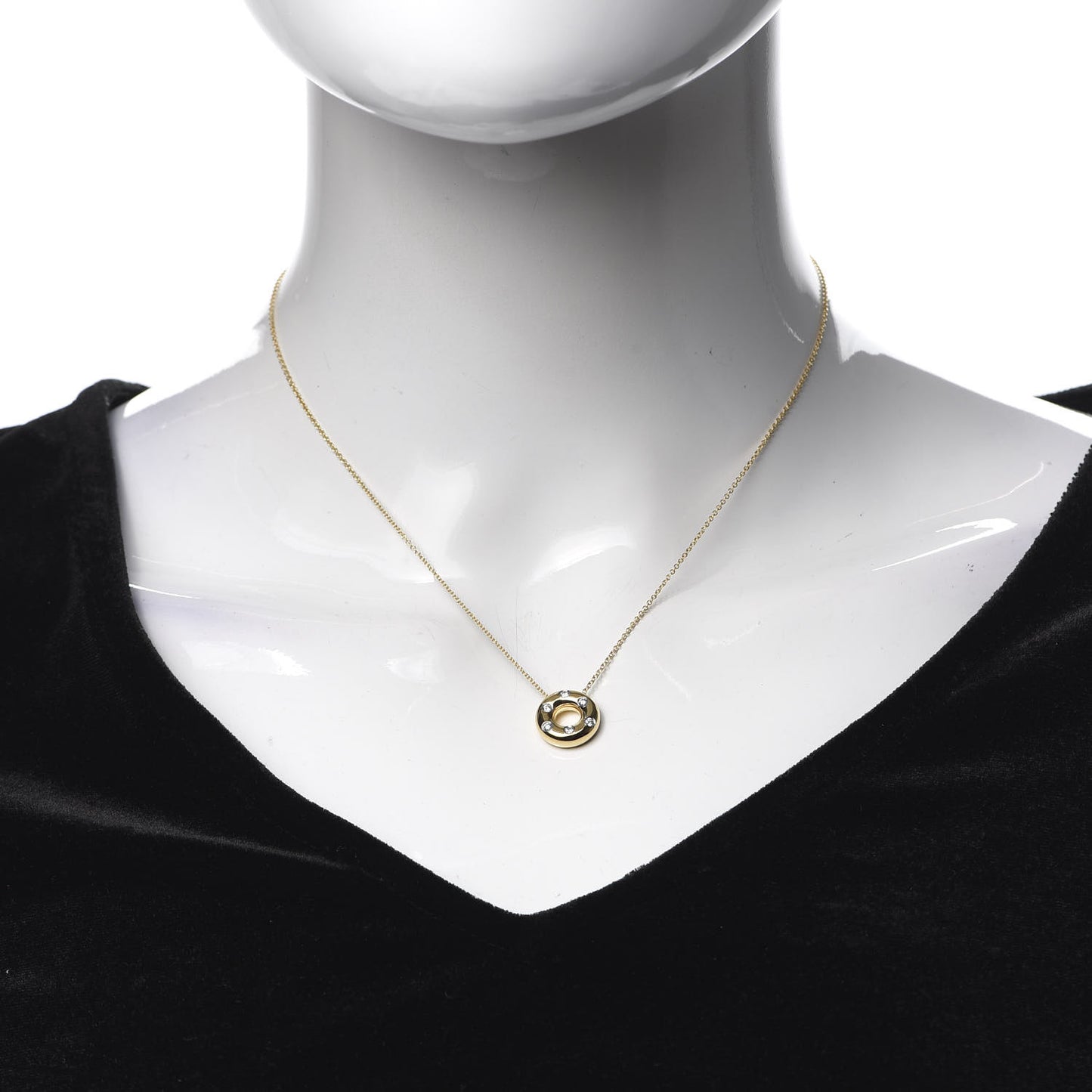 18K Yellow Gold Platinum Diamond .15ct Etoile Circle Pendant Necklace