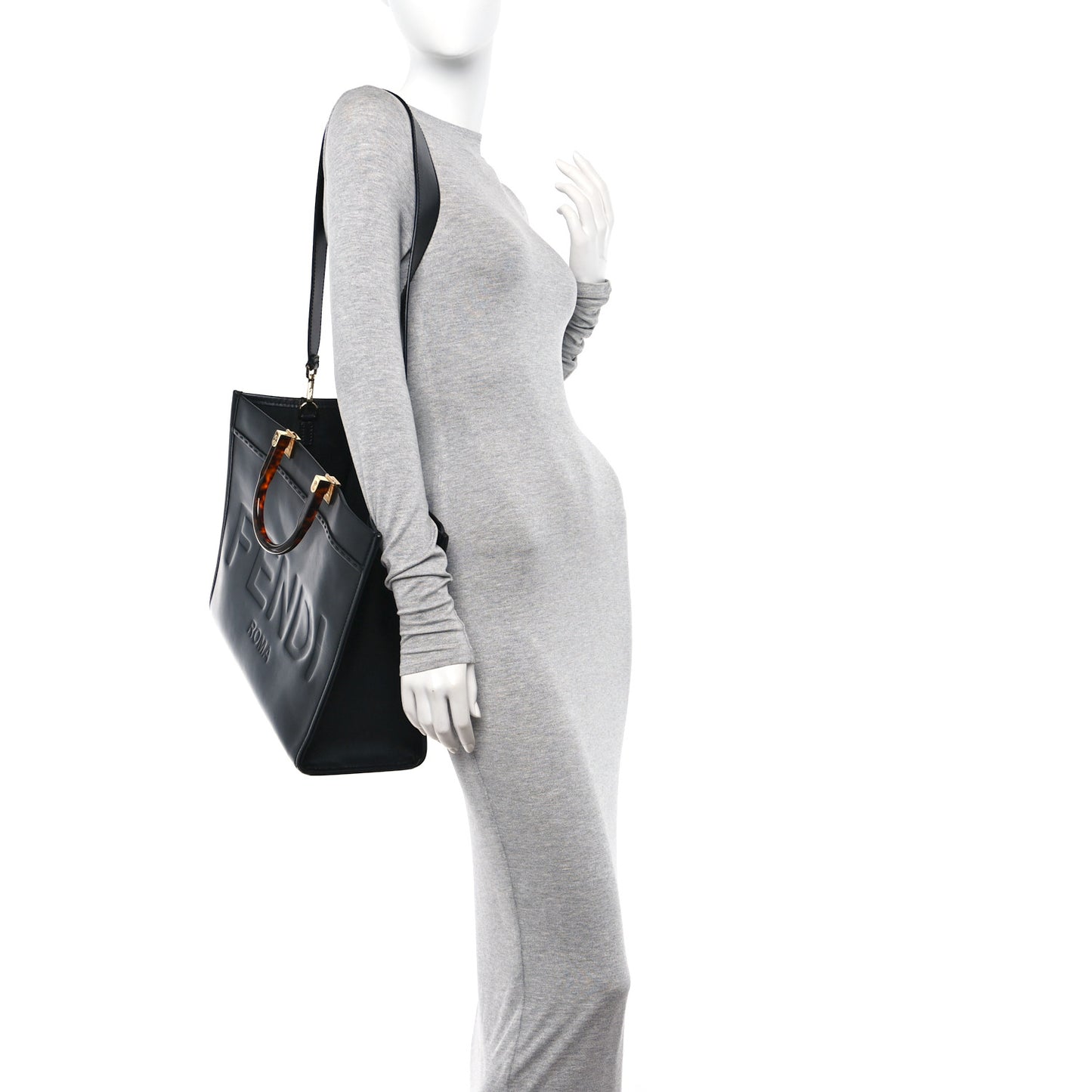 Vitello King Plexiglass Medium Fendi Sunshine Shopper Tote Black