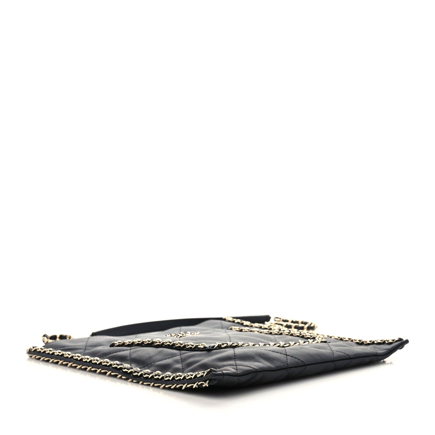 Chanel Calfskin Quilted Chain Flat Tote Black 3 of 9