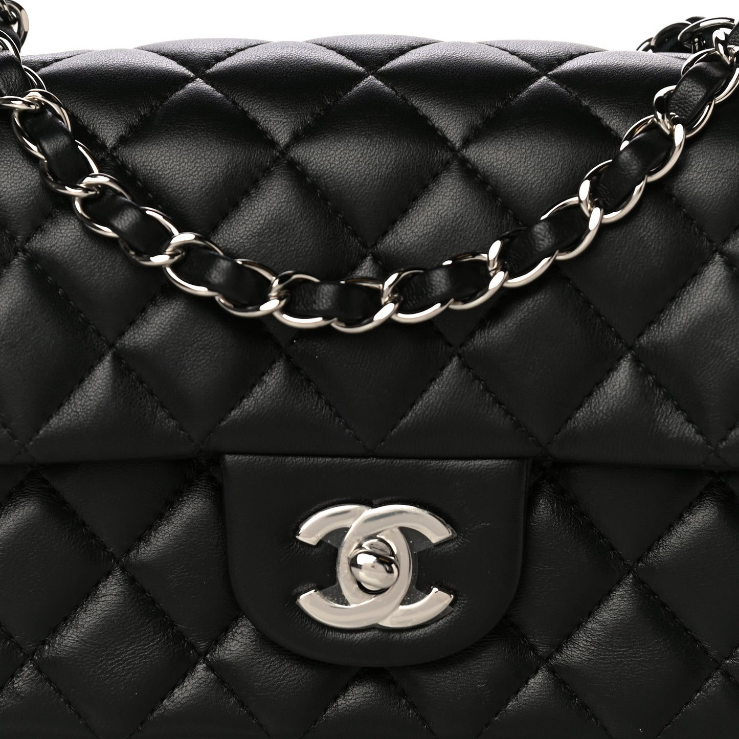 Lambskin Quilted Mini Rectangular Flap Black