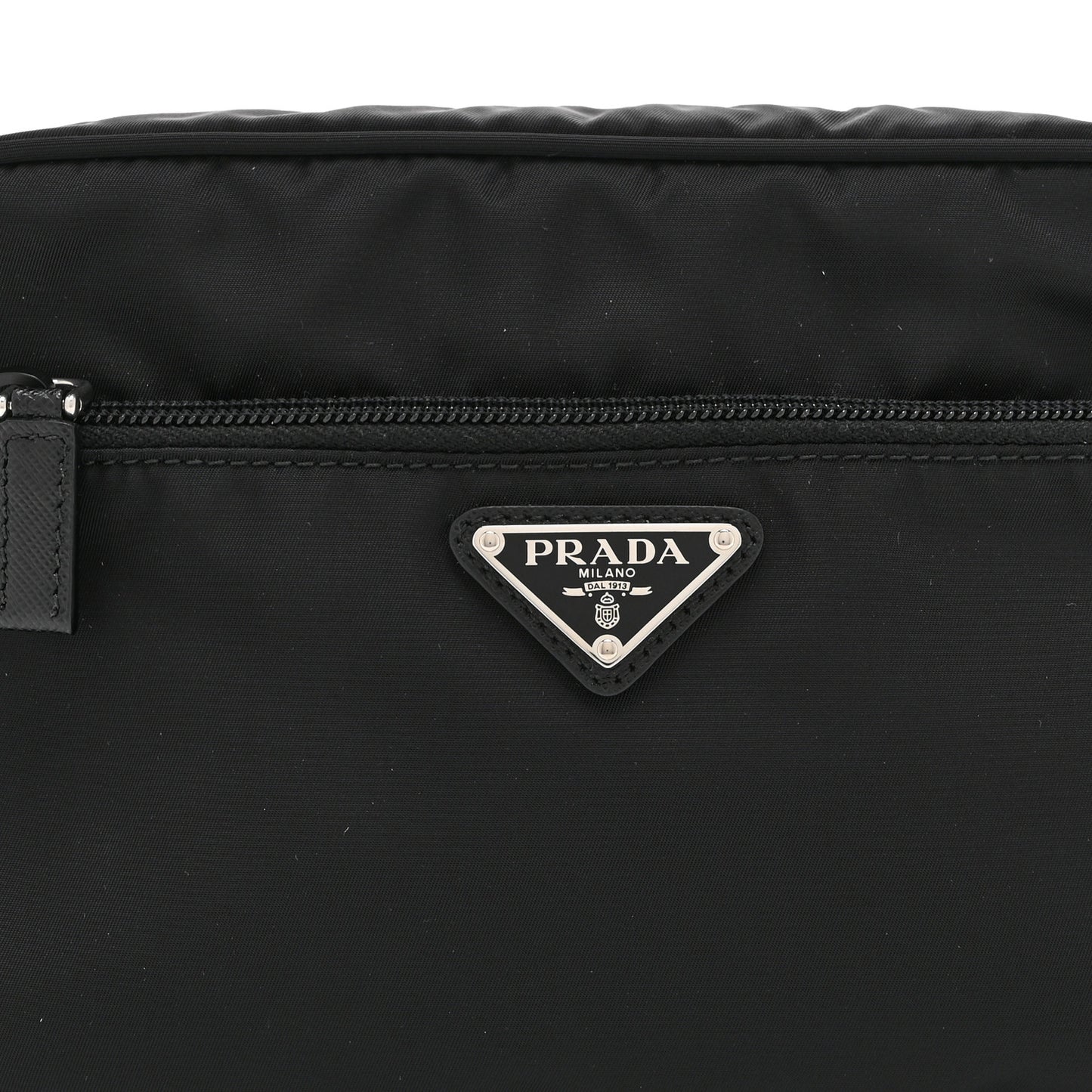 Re-Nylon Vela Saffiano Pocket Double Zip Shoulder Bag Black