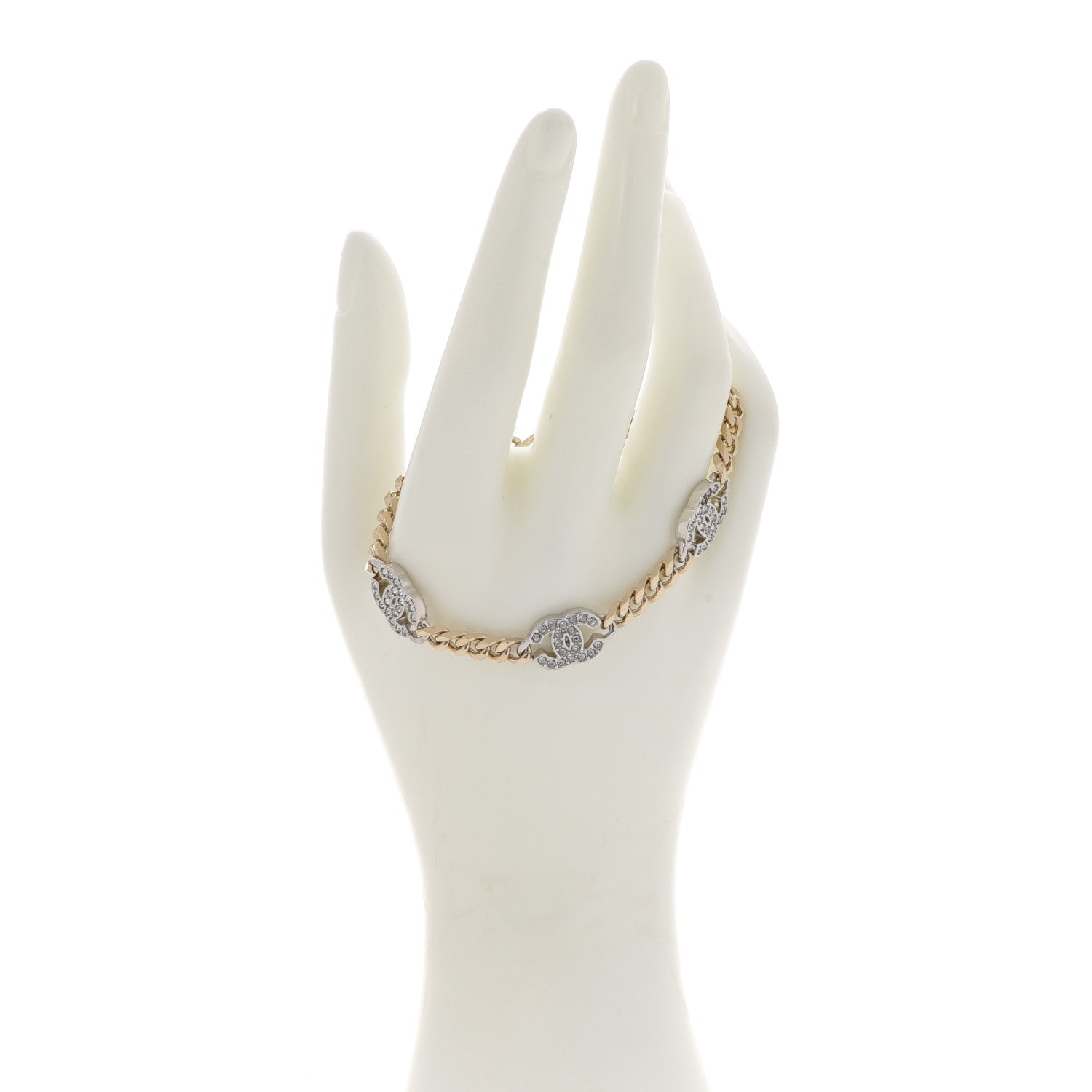 Chanel Crystal CC Chain Bracelet Gold Silver 2 of 5