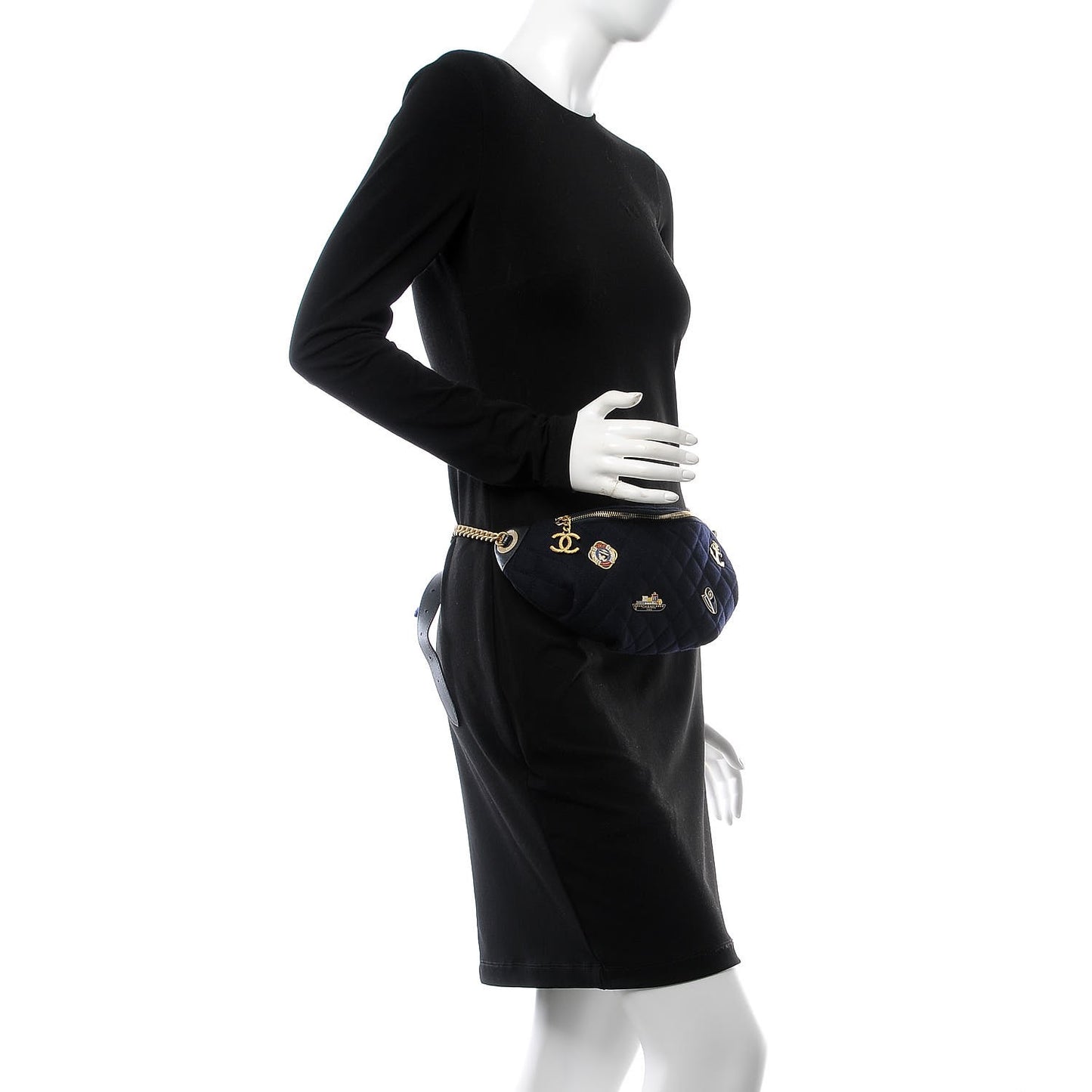 Wool Lambskin Quilted Paris Hamburg Charms Waist Bag Dark Navy