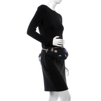 Chanel Wool Lambskin Quilted Paris Hamburg Charms Waist Bag Dark Navy 2 of 8