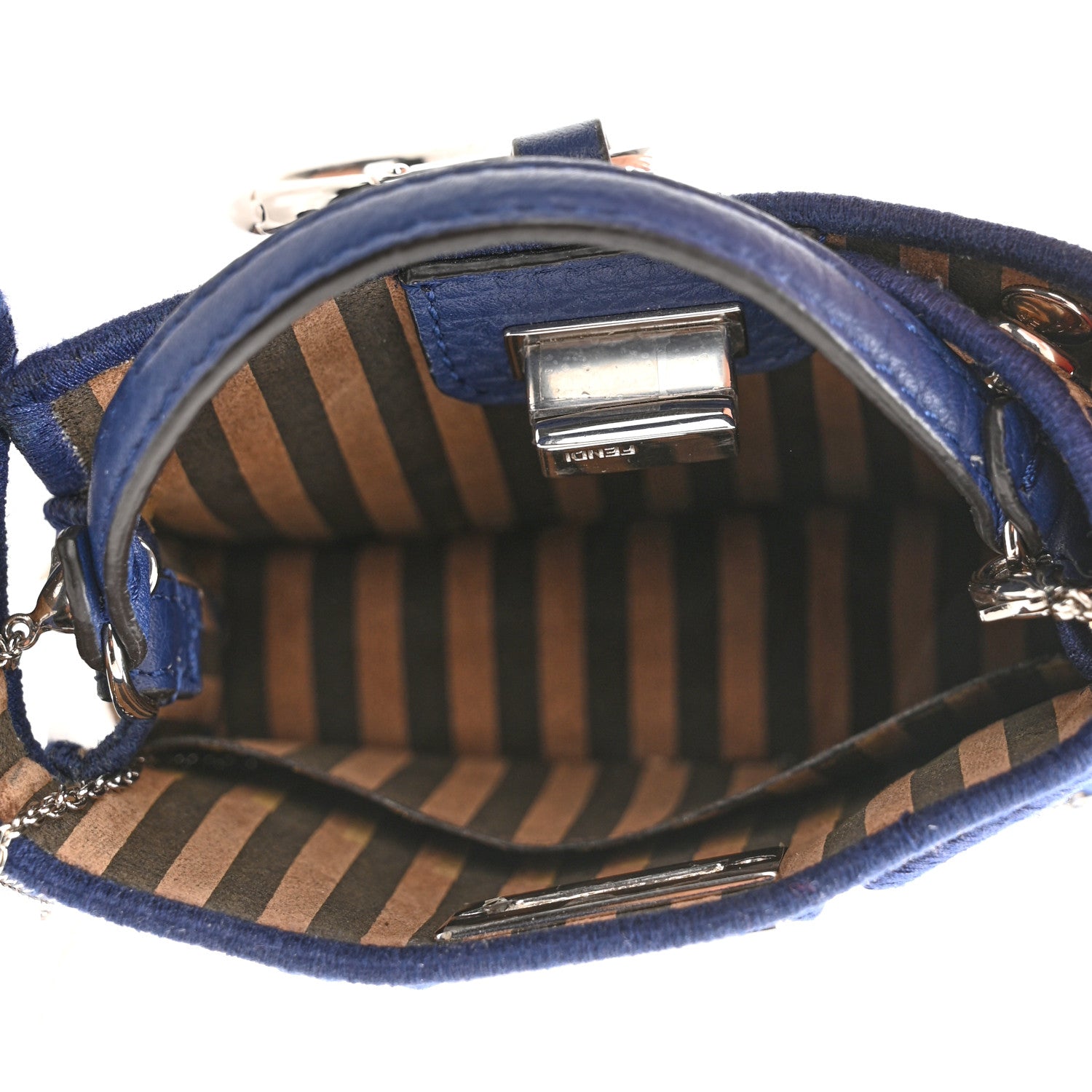 Fendi Canvas Vitello Volanato FF Embroidered Pico Peekaboo Charm Sand Midnight 5 of 10