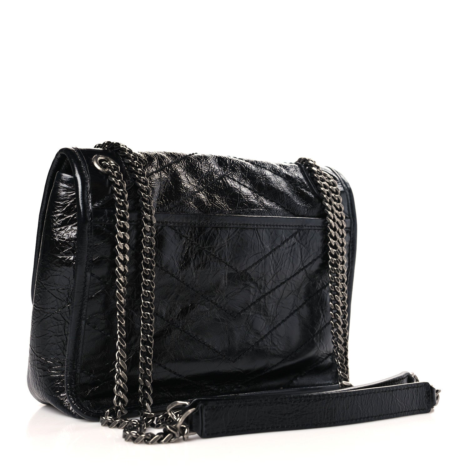 Saint Laurent Crinkled Calfskin Matelasse Monogram Baby Niki Chain Satchel Black 3 of 9