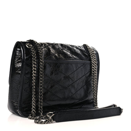 Saint Laurent Crinkled Calfskin Matelasse Monogram Baby Niki Chain Satchel Black 3 of 9