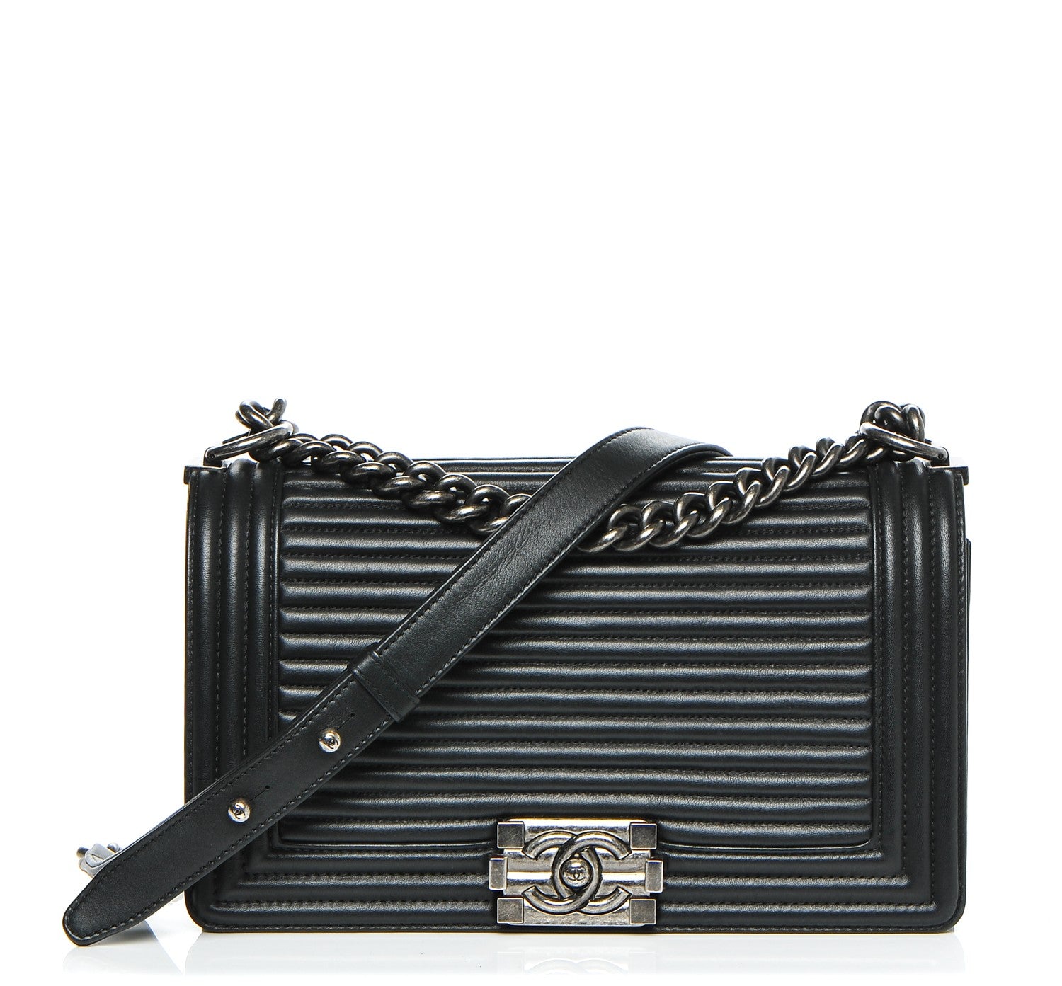 Chanel Calfskin Horizontal Quilted Medium Boy Flap Black 1 of 7