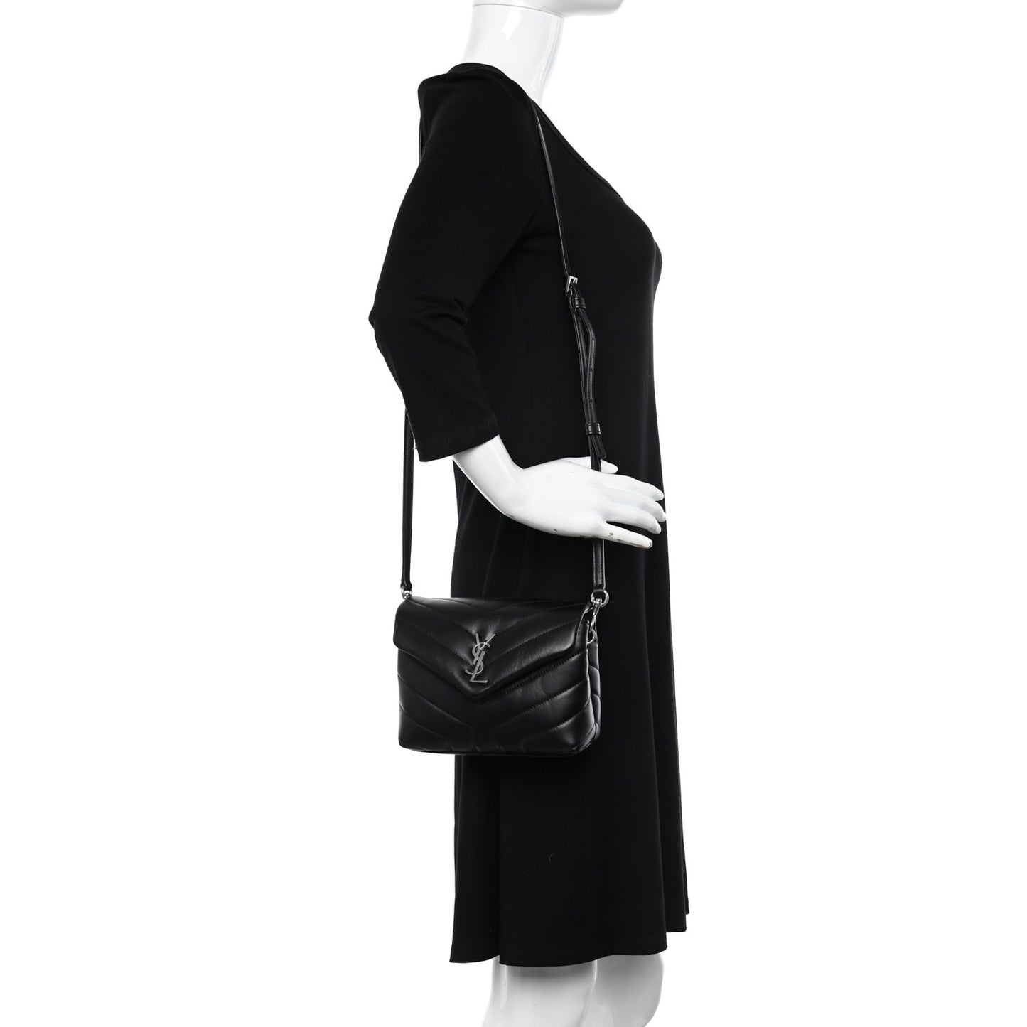 Calfskin Y Quilted Monogram Toy Loulou Crossbody Bag Black