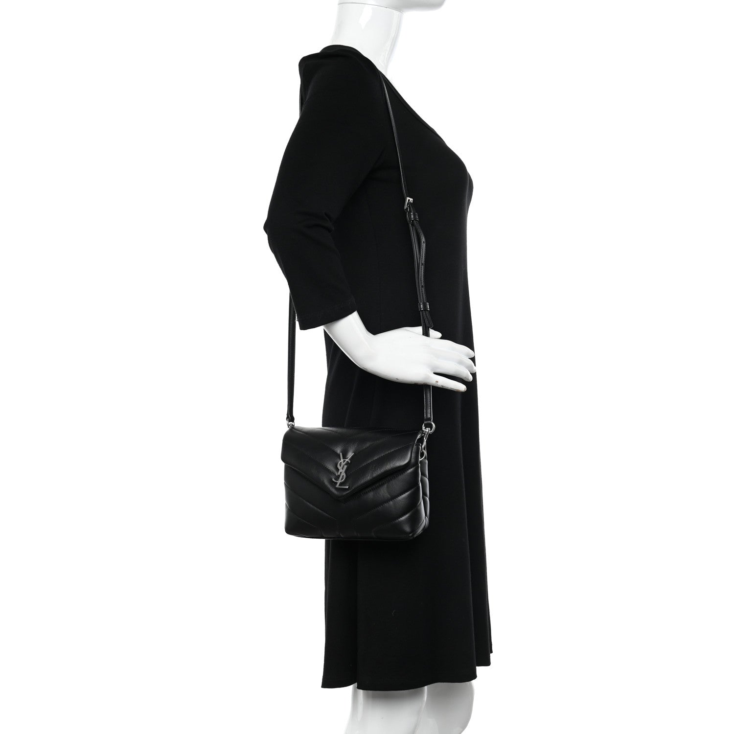 Saint Laurent Calfskin Y Quilted Monogram Toy Loulou Crossbody Bag Black 2 of 12