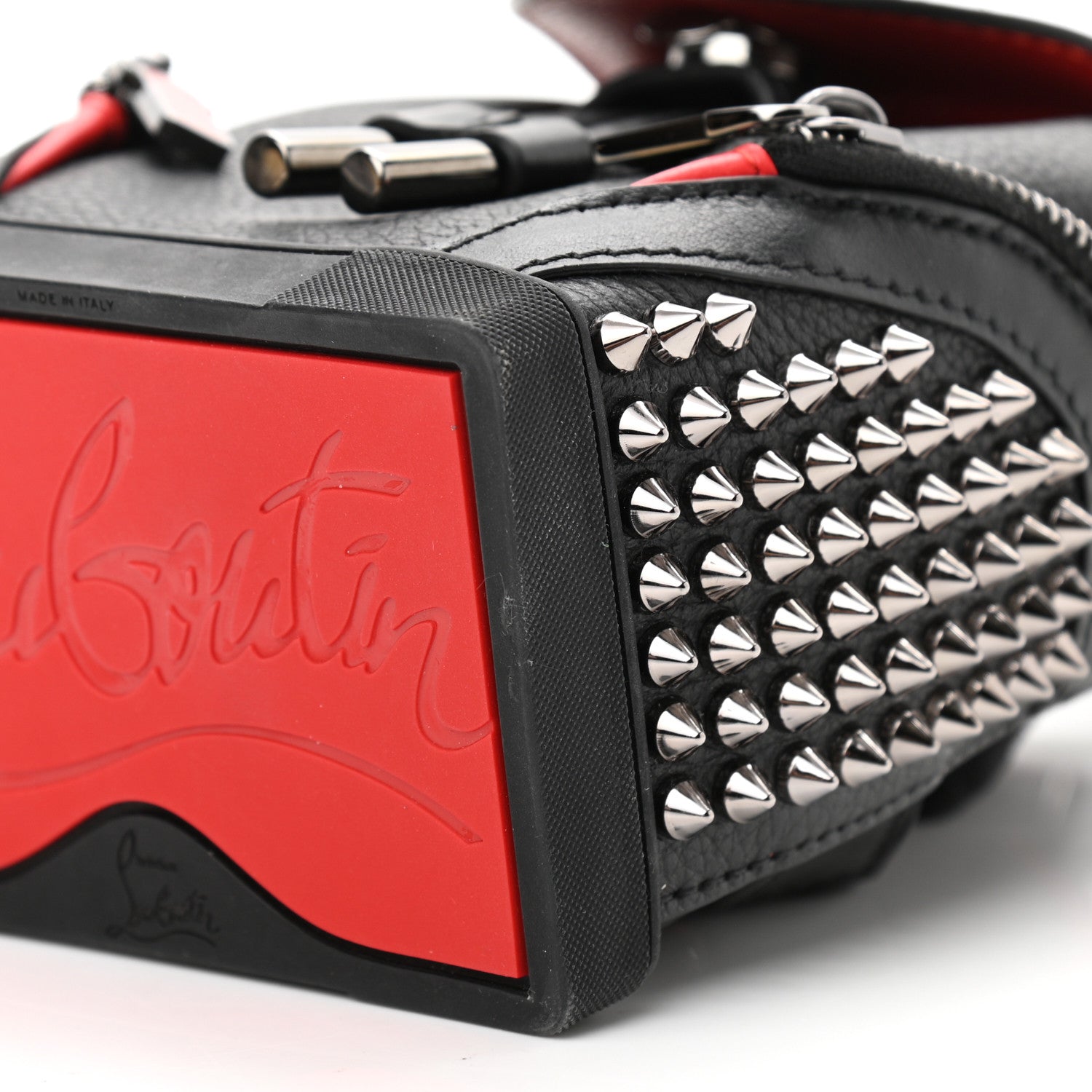 Christian Louboutin Calfskin Spiked Mini Explorafunk Keyring Bag Black 9 of 10