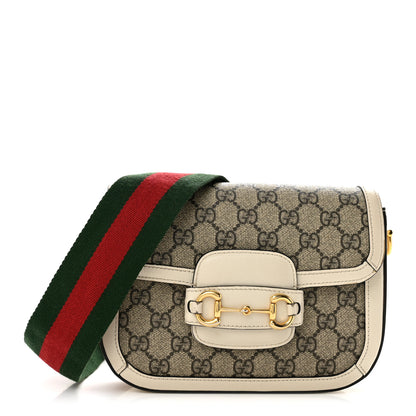 Gucci GG Supreme Monogram Web Mini Horsebit 1955 Shoulder Bag Beige Mystic White 1 of 13