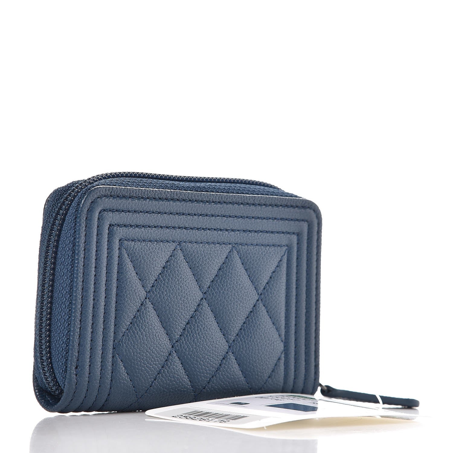 Chanel Caviar Quilted Boy Zip Around Coin Purse Wallet Dark Blue 3 of 8