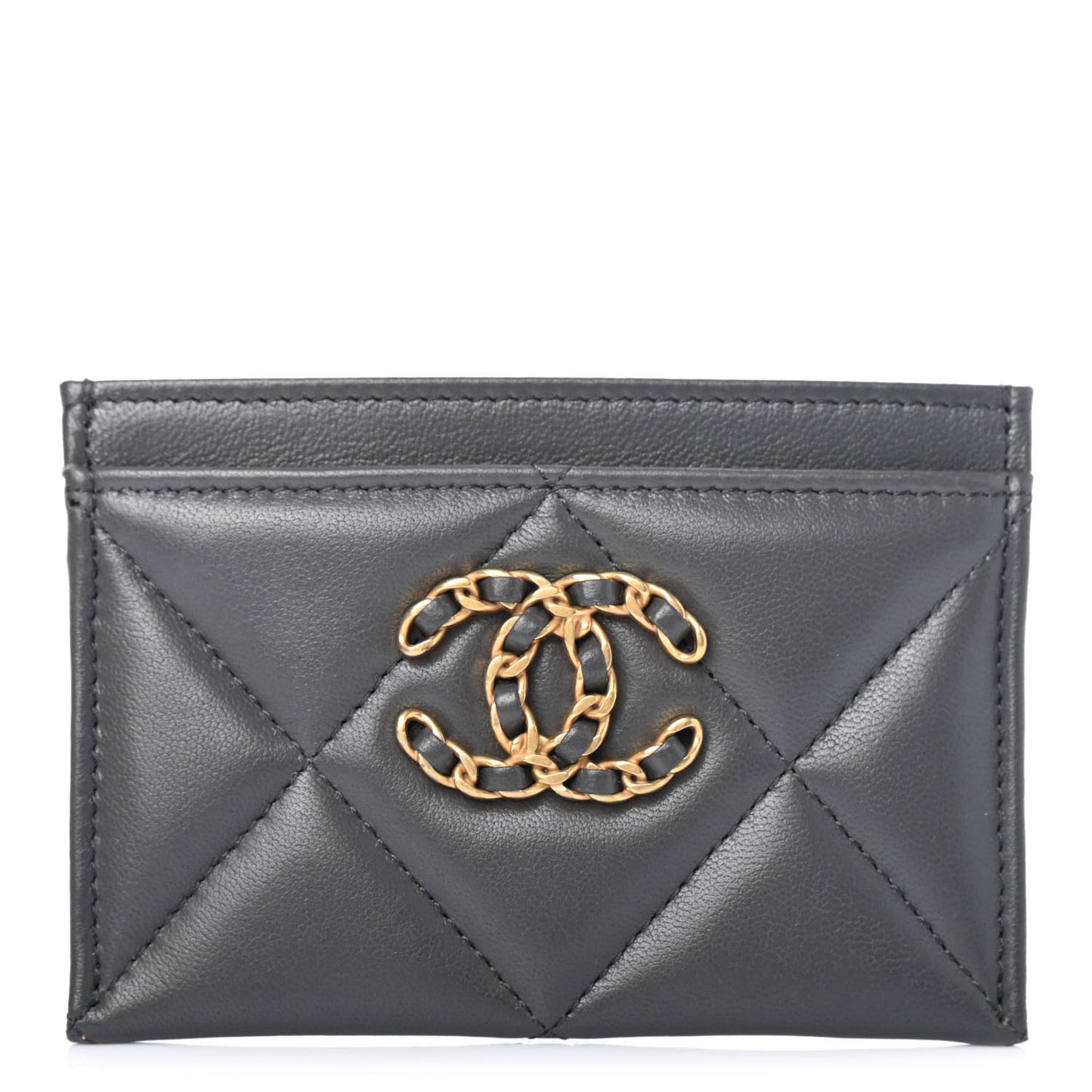 Lambskin Quilted Chanel 19 Card Holder Dark Grey