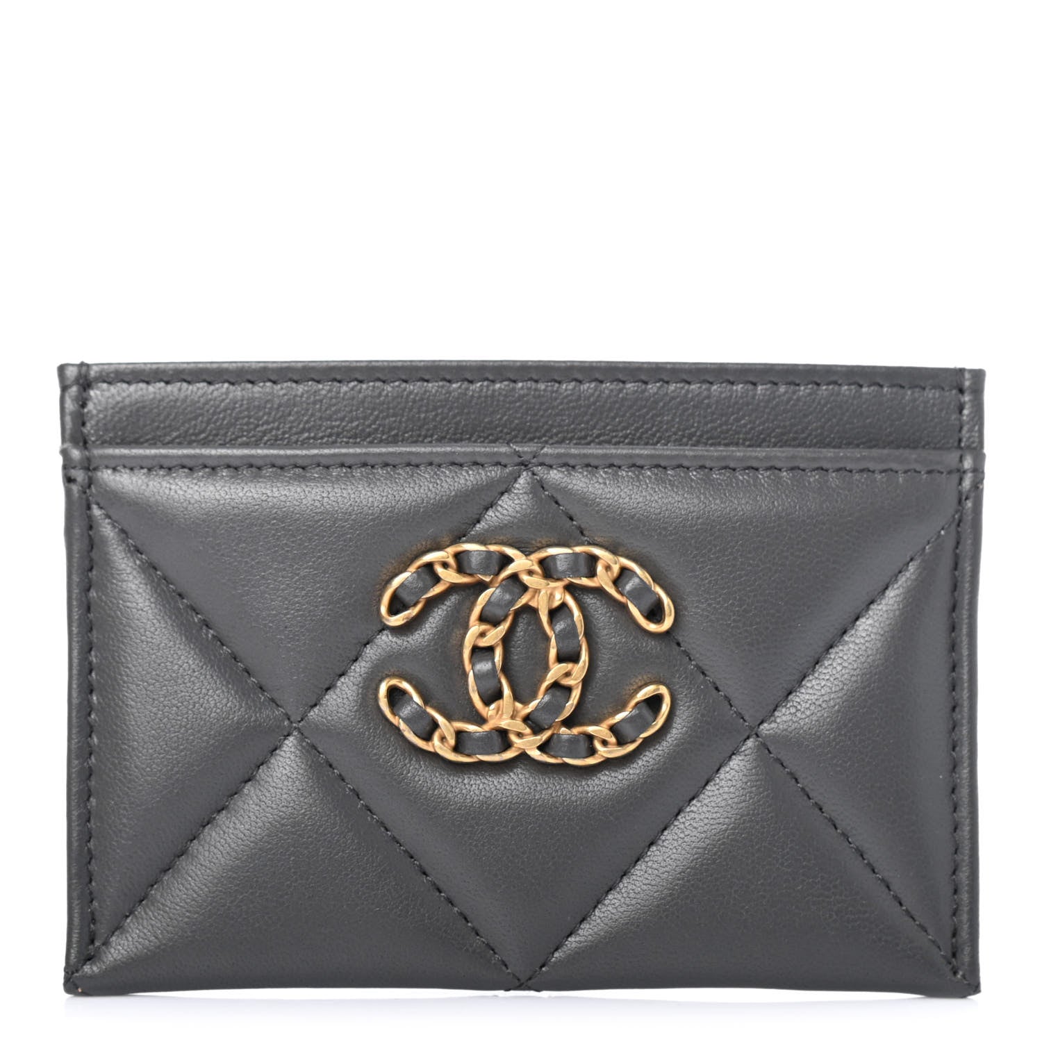 Chanel Lambskin Quilted Chanel 19 Card Holder Dark Grey 1 of 4