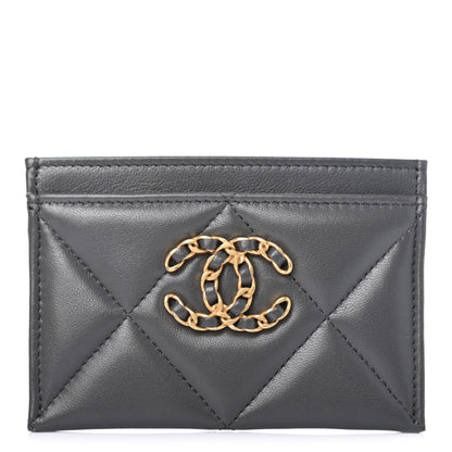 Chanel Lambskin Quilted Chanel 19 Card Holder Dark Grey 1 of 4