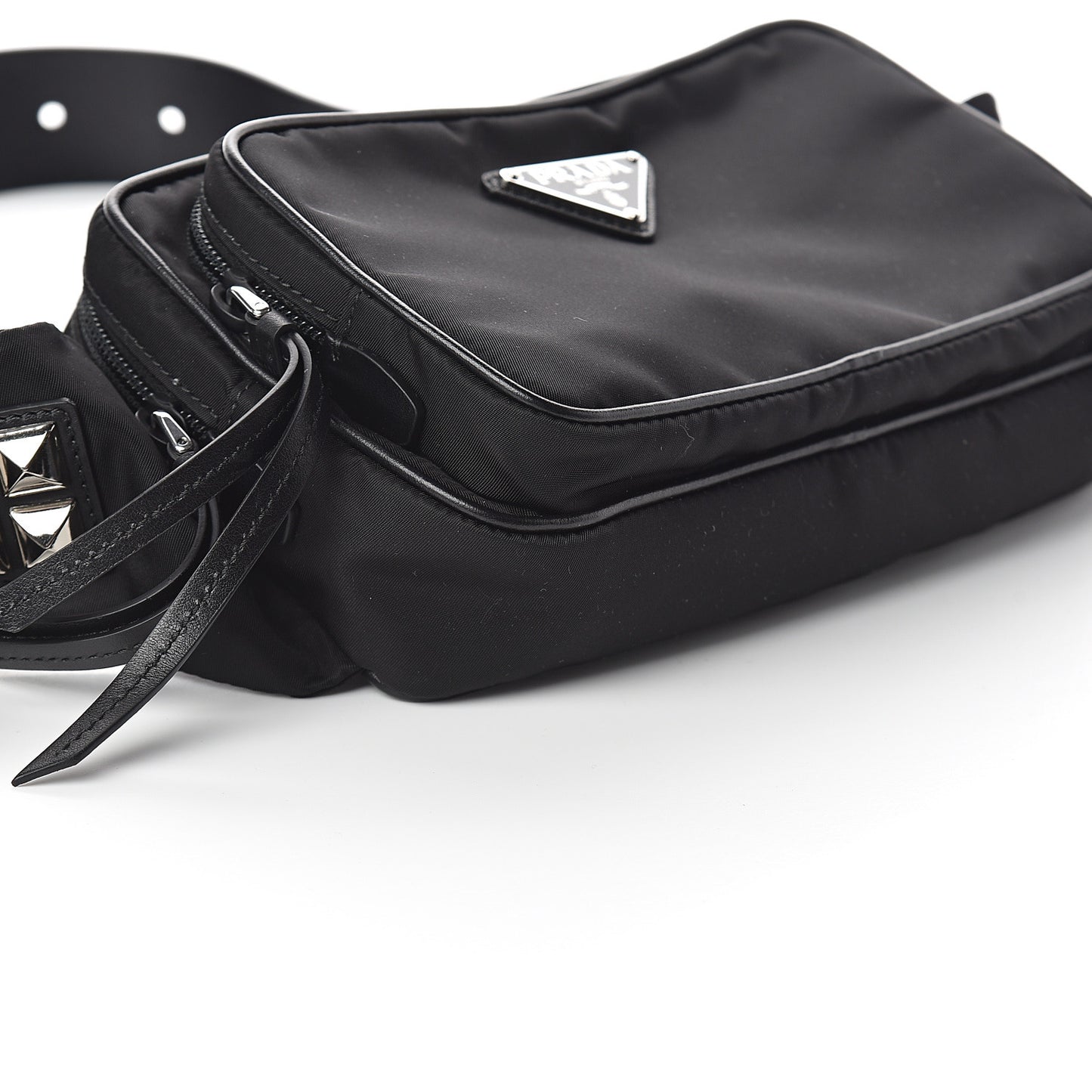 Tessuto Nylon Calfskin Studded Belt Bag Black