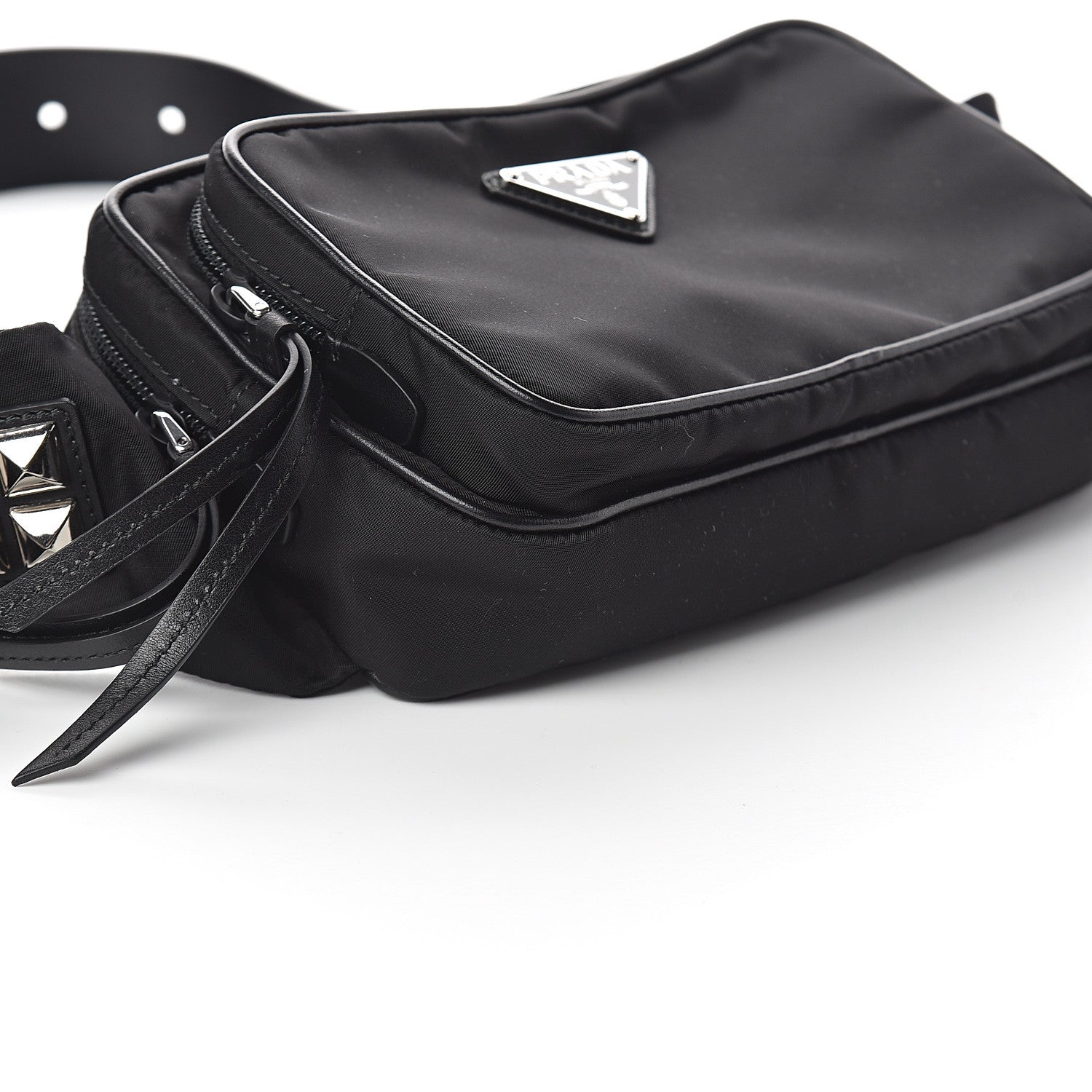 Prada Tessuto Nylon Calfskin Studded Belt Bag Black 7 of 8