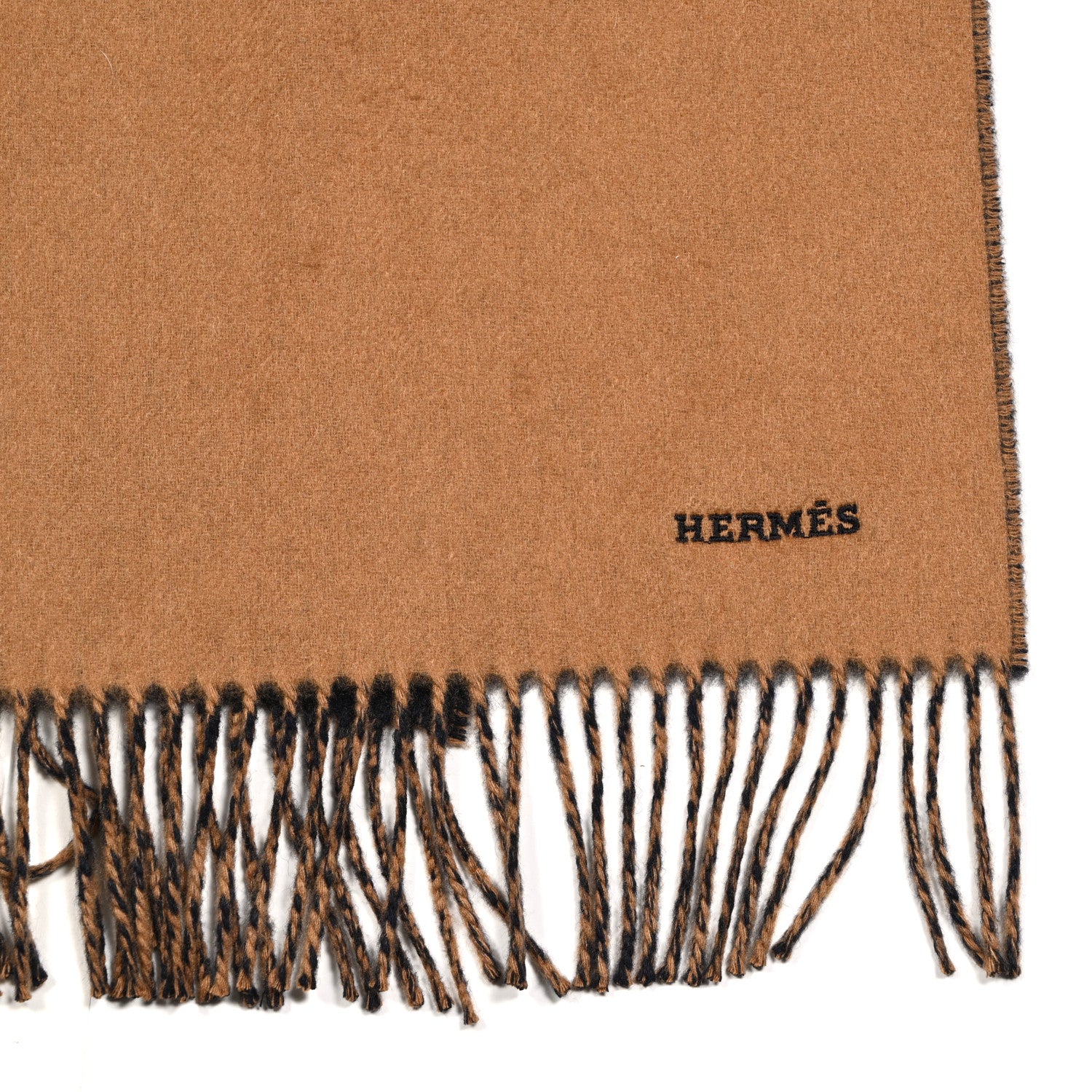 Hermes Cashmere Recto Verso Muffler Camel Marine 3 of 4
