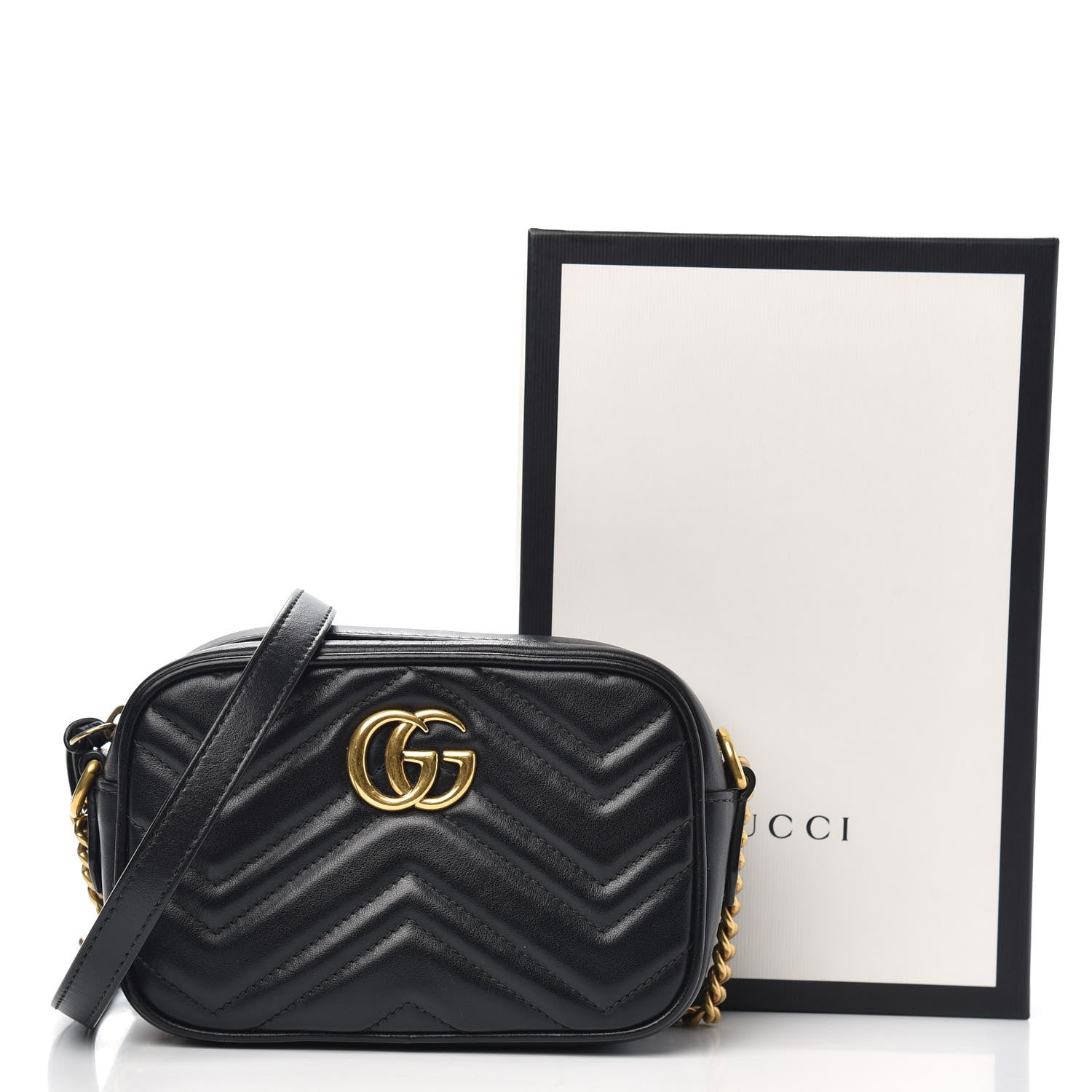 Gucci Calfskin Matelasse Mini GG Marmont Chain Shoulder Bag Black 12 of 12