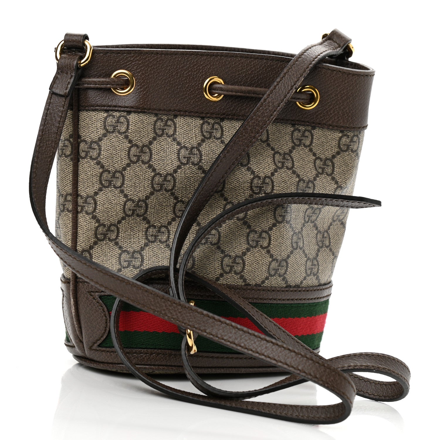 Gucci GG Supreme Monogram Web Mini Ophidia Bucket Bag Brown 3 of 11