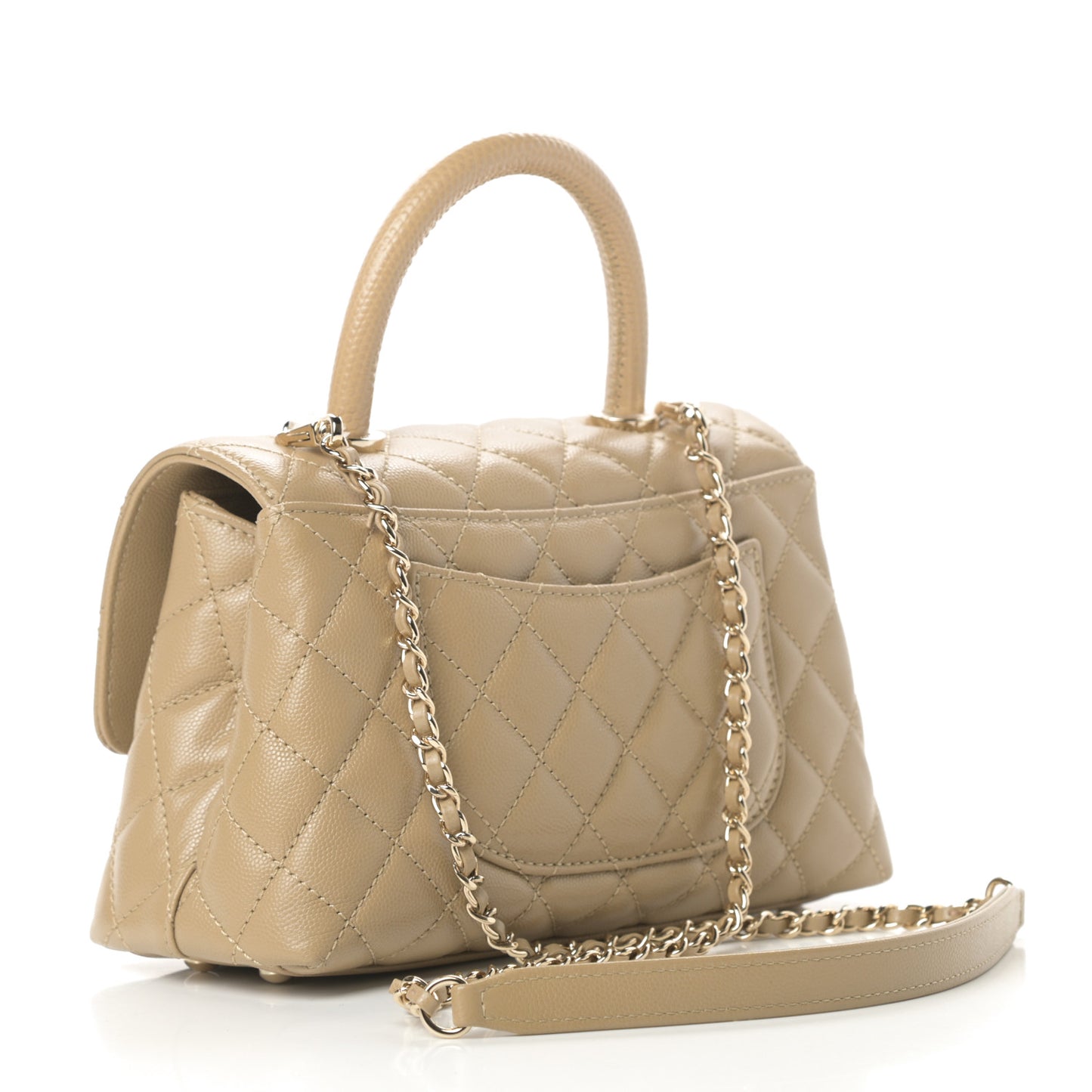 Caviar Lizard Embossed Quilted Mini Coco Handle Flap Dark Beige