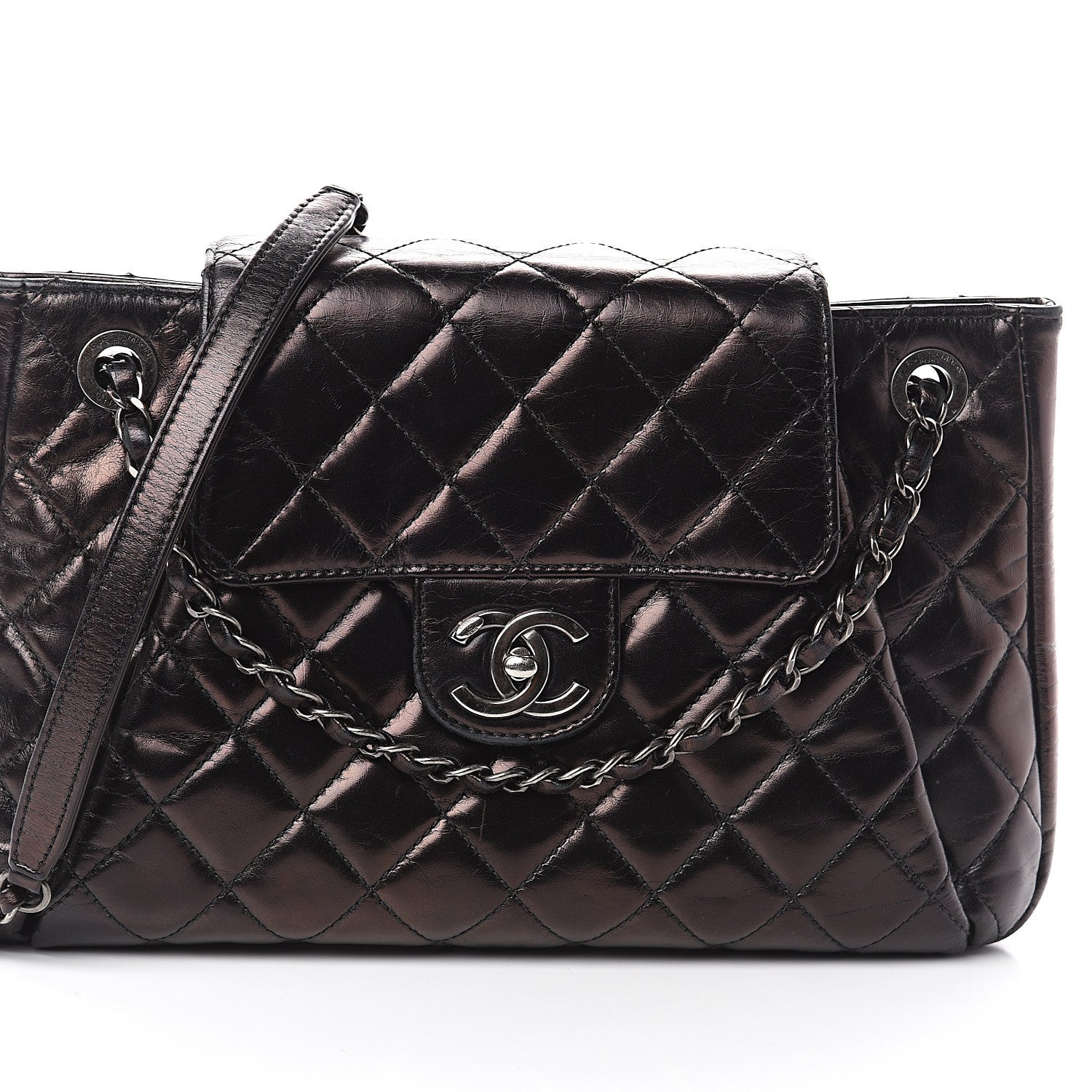 Chanel Glazed Calfskin Quilted Accordion Flap Black 7 of 9