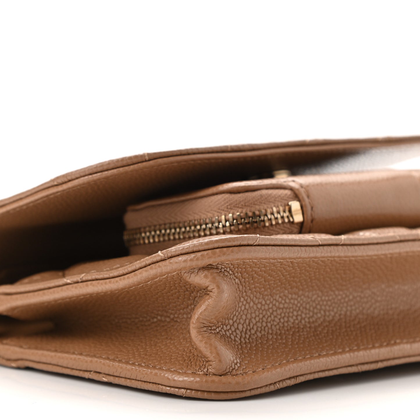Caviar Quilted Business Affinity Clutch With Chain Flap Dark Beige